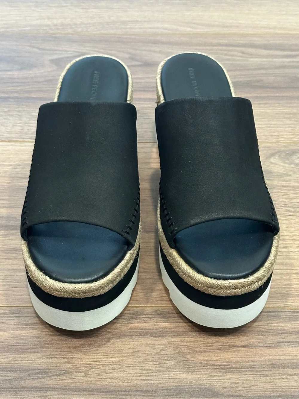 Free People Santorini‎ Espadrille Platform Sandal Leather in Black Size 9.5